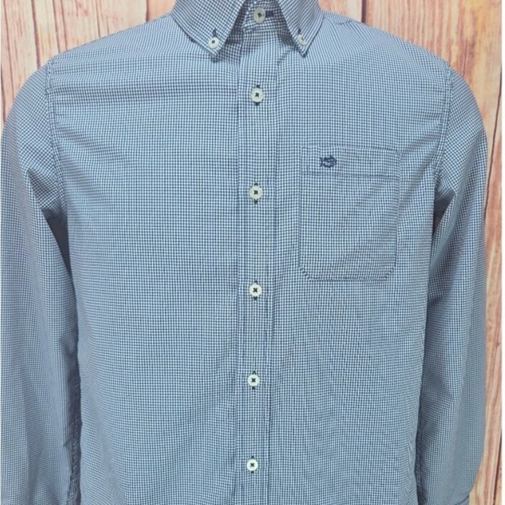 Southern Tide Boys navy checkered BD shirt size XL (16)